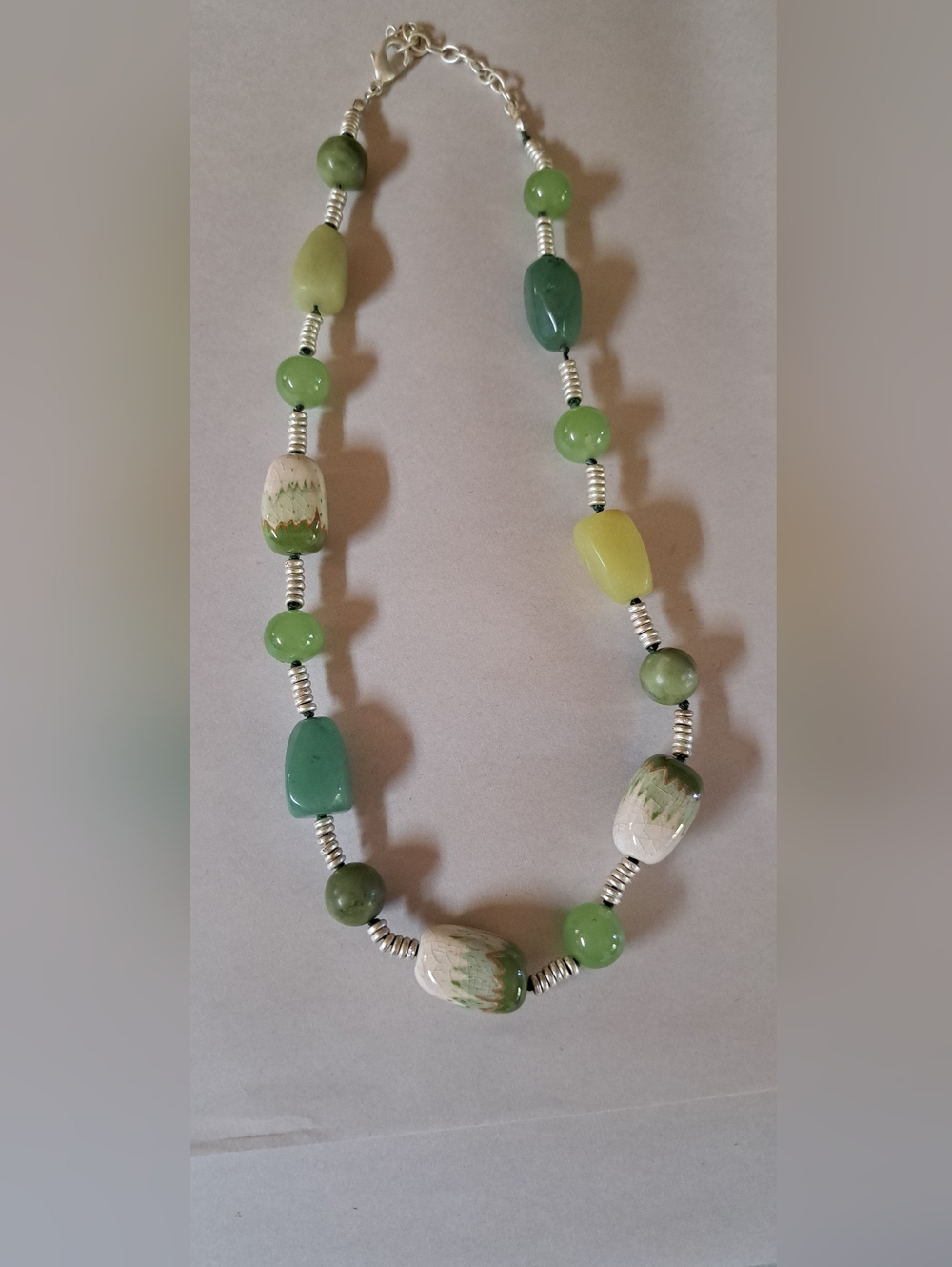 Gorgeous Sigrid Olsen Jade Green Stone Ceramic Silver tone Bead Strand Necklace
